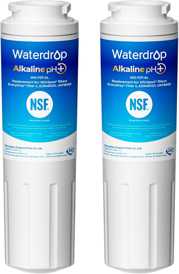 Waterdrop Alkaline UKF8001 Refrigerator Water Filter 4, Enhances pH, Replacement by Waterdrop