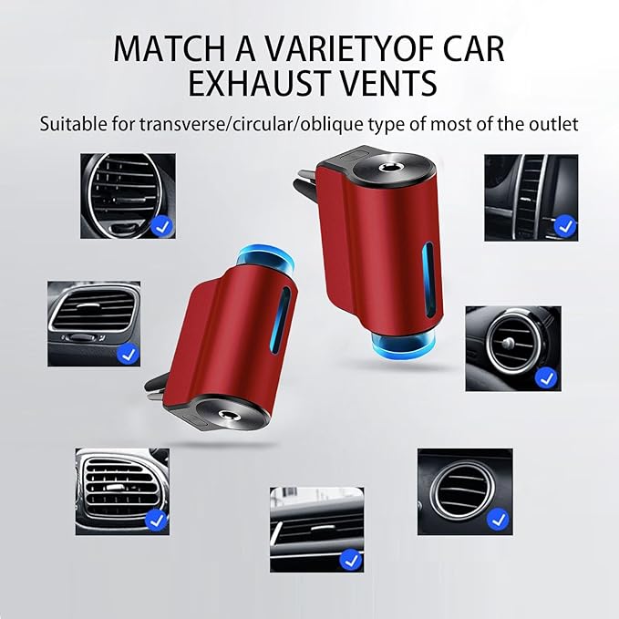 Car Air Freshener Diffuser, Smart Aromatherapy Air Outlet Clip, Long-Lasting Atomizer, Rechargeable With 6pcs Aromatherapy Oil, Red (6 Scents)