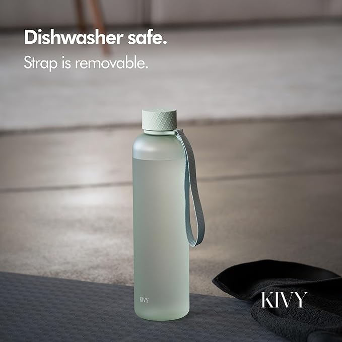 KIVY Slim Water Bottle 32oz [Lightweight & Shatterproof] Fits Backpack & Cupholder for Travel, Sports, School, Gym - Sage green water bottle no straw - Gym water bottle screw top - Dishwasher Safe-FlexoryFit