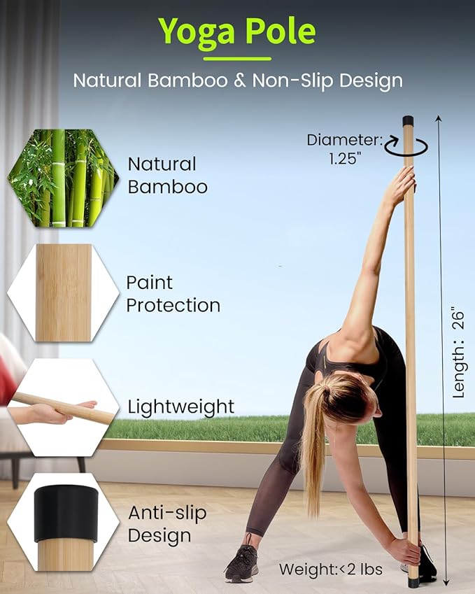 Yoga Stick, 5ft Exercise Stick for Mobility, Stretching Stick with Non-Slip Ends, Exercise Dowel for Pilates, Balance Pole and Stretch Bar for Stretching Equipment-FlexoryFit