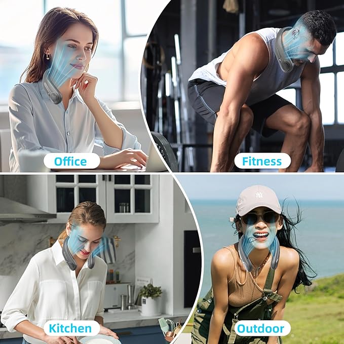 Portable Neck Fan,Hands Free Personal Wearable Bladeless Fan,6000mAh USB Rechargeable,360° Cooling,LED Display,4-Speeds,Birthday Gifts for Men Women Dad Mom,Outdoor Indoor Travel Camping (Dark grey)