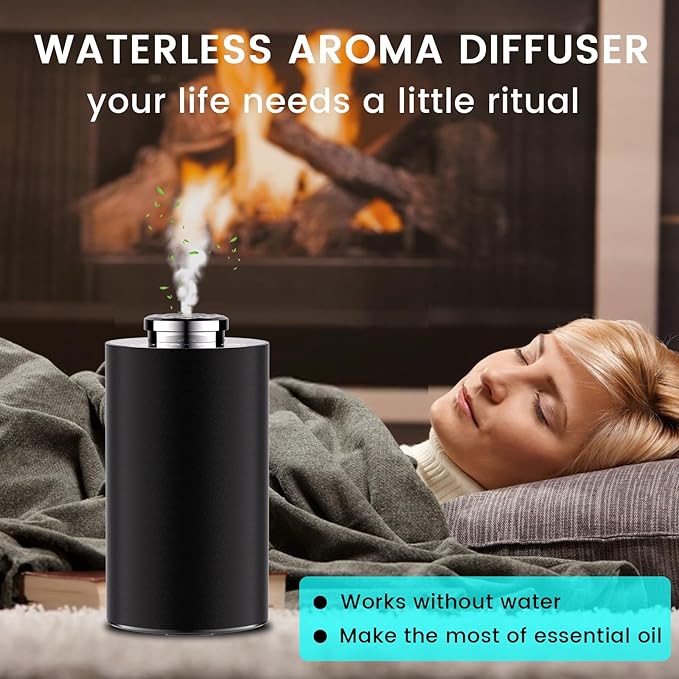 Diffuserlove Waterless Diffuser Essential Oil Diffusers Portable Car Aromatherapy Diffuser Travel Cordless Air Diffuser for Home Rechargeable Scent Machine Blue