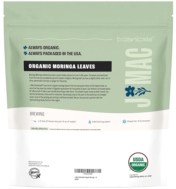 J MAC BOTANICALS Organic Moringa Leaf (16 oz) dried organic leaves from the Egyptian Nile Valley, malunggay leaves fresh-FlexoryFit