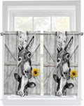 Grey Farmhouse Kitchen Curtains 54 Inches Length, Vintage Sunflowers Animals by Unknown