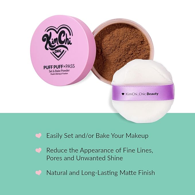 Kimchi Chic Beauty Puff Puff Pass Set and Bake Setting Powder for Makeup, Extra Fluffy Loose Face Powder Poof, Soft Natural Face Makeup for Uneven Skin Tone, 07 Cocoa-FlexoryFit