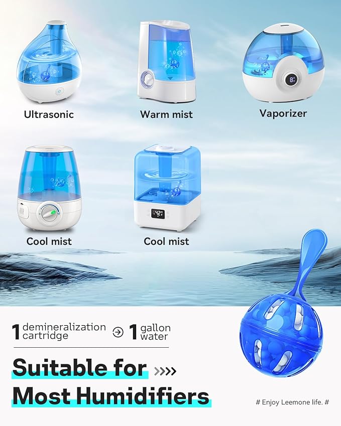 Leemone Humidifier Cleaner 6 Pack, Demineralization Cleaning Ball, Works in All humidifiers and Fish Tanks, Purifies Water, Prevents Hard Water Build-Up, Eliminates White Dust and Odor