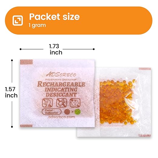 Adsorbco Rechargeable Desiccant, Indicating Silica Gel Packets, Moisture Absorbers for Storage, Gun Safe Dehumidifiers (400, 1g)