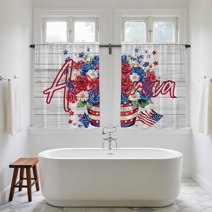 Independence Day Kitchen Curtains 45 Inch Long 2 Panel Set, Rod Pocket Window - Image 5