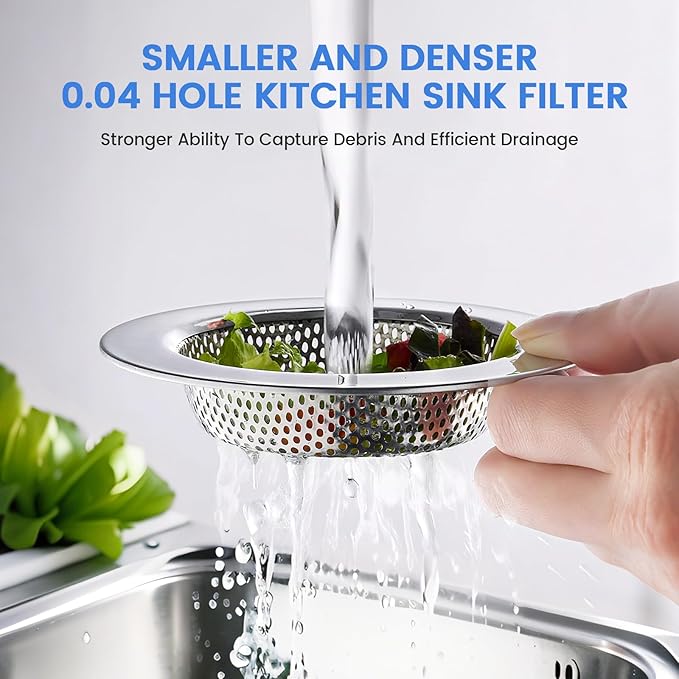 Sink Drain Strainer, Stainless Steel Kitchen Sink Drain Strainer, Dishwasher Safe, Sink Strainer Outer Diameter 4.4 Inch/11.2cm, Inner Diameter 3 Inch/7.6cm, Set of 3 Kitchen Sink Strainer