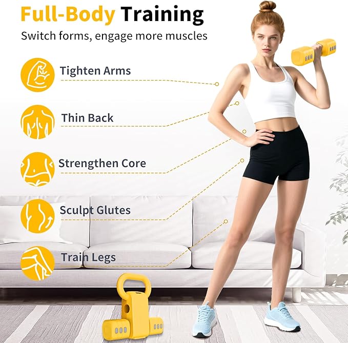 2-in-1 Adjustable Dumbbells Set, 4 Levels Weight Dumbbells Set for Women Men, Each 2.2/3.3/4.4/5.5lb Hand Weights with Kettlebell Form for Home Gym Exercise Training-FlexoryFit