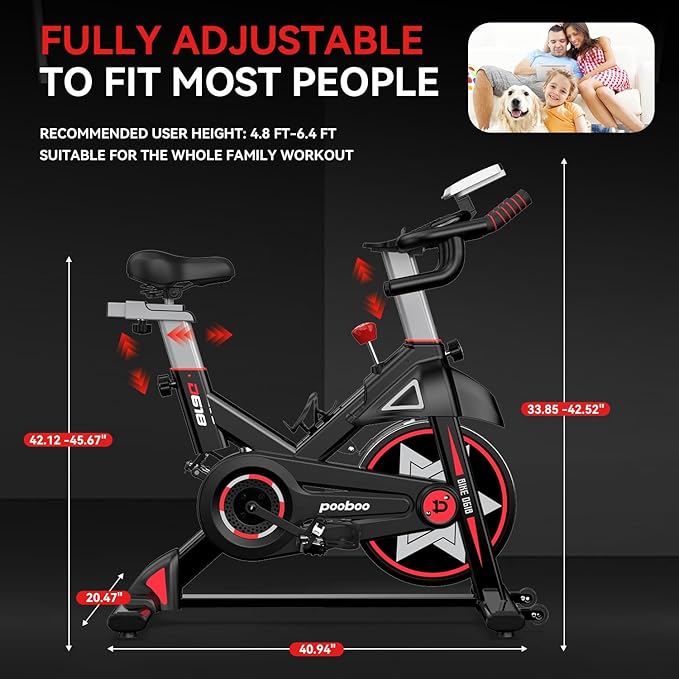 POOBOO Exercise Bike, Stationary Bike for Home Gym, Indoor Cycling Bike w/Comfortable Seat Cushion & Tablet Mount, Silent Belt Drive Indoor Bike for Cardio Workout-FlexoryFit