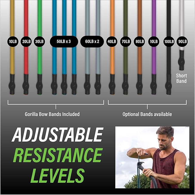 Gorilla Bow Original Portable Home Gym Resistance Bands and Bar System for Travel, Fitness, Weightlifting and Exercise Kit, Full Body Workout Equipment Set-FlexoryFit
