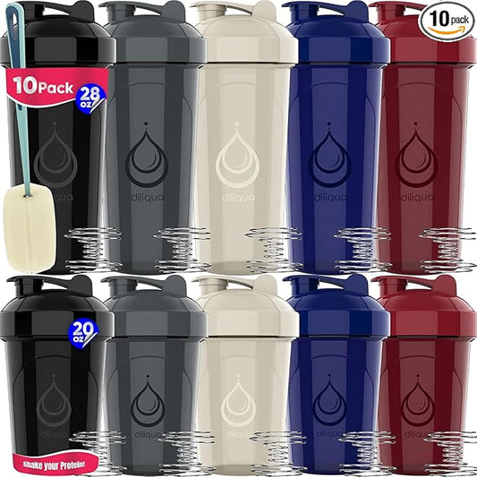 10 PACK- Shaker Bottles with Wire Whisks for Protein Mixes | Leakproof Blender Shaker Bottle Pack | BPA-Free & Dishwasher Safe | Large 28oz & Small 20oz shaker bottle | Shaker Cups for shakes-FlexoryFit