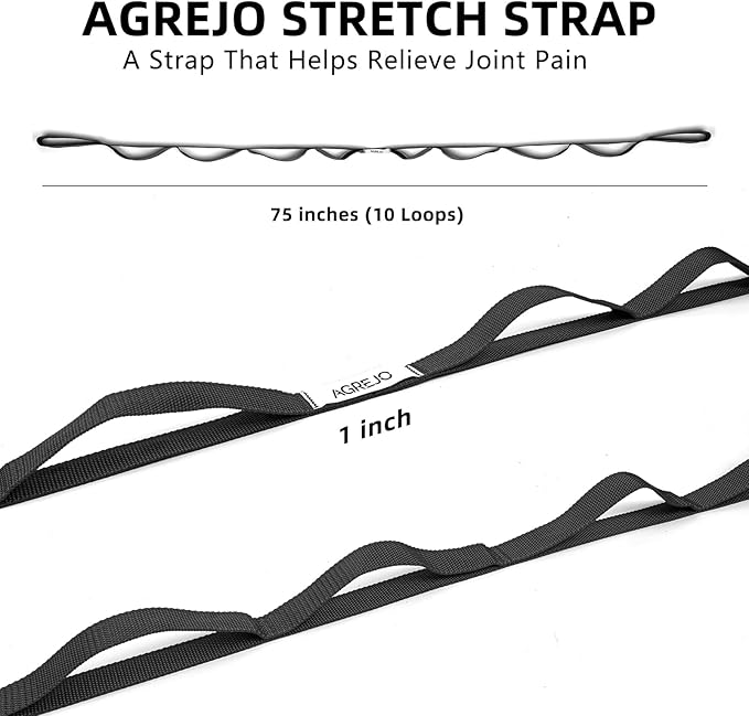 Stretching Strap Yoga Strap Physical Therapy for Home Workout, 10 Loops Non-Elastic Stretch Band for Pilates, Flexibility, Exercise and Gymnastics-FlexoryFit