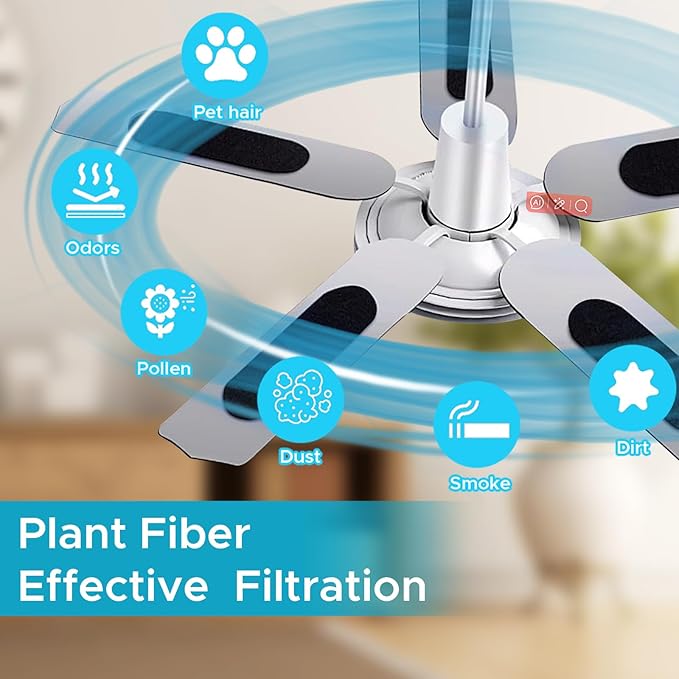 Ceiling Fan Air Filter -10 Pack Activated Coconut Shell Carbon Unscented Air Purifier Universal Rounded Rectangle Easy-Stick Ceiling Fan Blade Filters for Home Living Room Bedroom Office