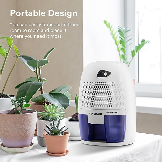 VIVOSUN Electric Mini Dehumidifier, Ultra-Quiet 225 Sq. Ft. Dehumidifier with 500ML Water Tank, Indicator Light and Auto Shut-Off Function for Home, Bedroom, Bathroom, Closet
