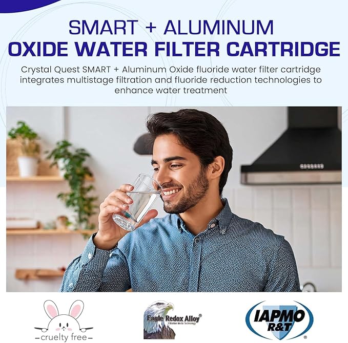 Crystal Quest SMART + Aluminum Oxide Water Filter Cartridge – Reduces Fluoride & Chlorine – 1-Micron Filtration for Clean, Great-Tasting Water – Long-Lasting Performance 4-5/8” x 20”