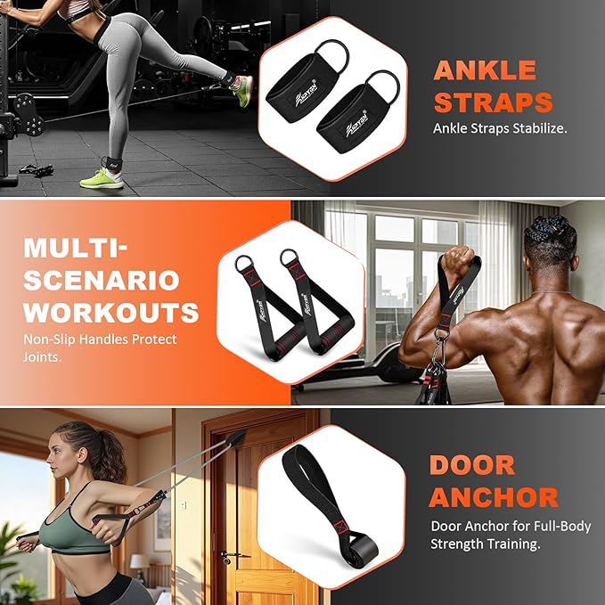 HPYGN Resistance Bands, Exercise Bands with Handles, Fitness Bands, Workout Bands with Door Anchor and Ankle Straps, for Heavy Resistance Training, Physical Therapy, Shape Body, Yoga, Home Workout Set-FlexoryFit