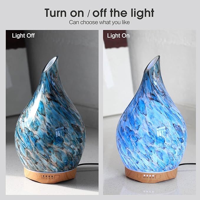 Porseme 280ml Essential Oil Diffuser Glass Color Changing Aroma Air Diffusers Aromatherapy Ultrasonic Cool Mist Humidifier 7 Running Hours Waterless Auto-Off for Sleeping Yoga Office Spa (Light Blue)