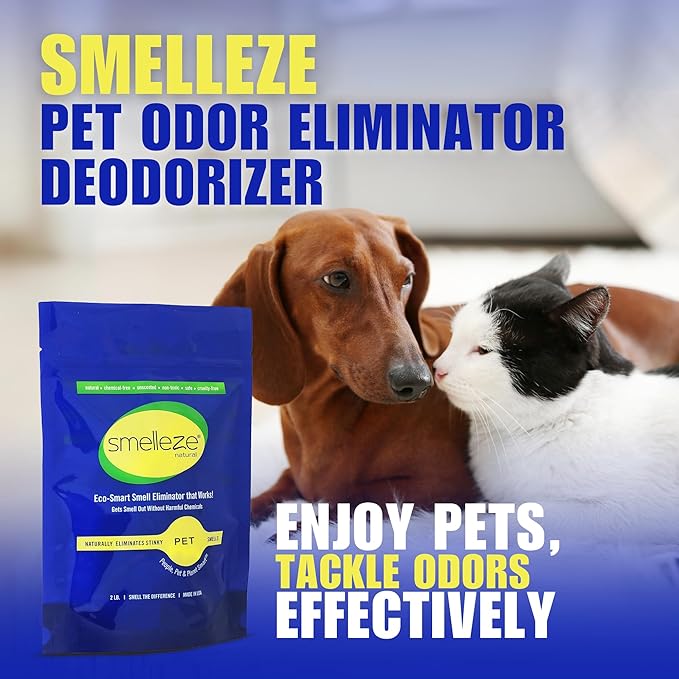 SMELLEZE Natural Pet Odor Eliminator Deodorizer: 2 lb. Unscented Granules Rids Strong Pet Waste Stench. Perfect for Pet or Small Animal Habitats. Mix with Bedding.