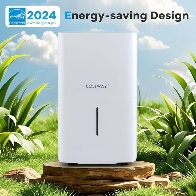 COSTWAY 150 Pints Energy Star Dehumidifier with Pump, 7000 Sq.Ft Portable Home Dehumidifier for Basements with 2 Modes & 3 Fan Speeds, 2.4 Gallon Tank,16.4 FT Pump Drain Hose