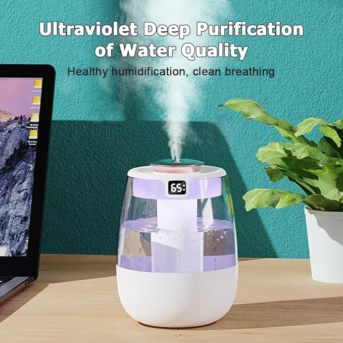 DONGKER Double Spray Humidifier,1L Silent USB Digital Display Humidifier with 2 Mist Modes & Night Light for Car Office Home Room