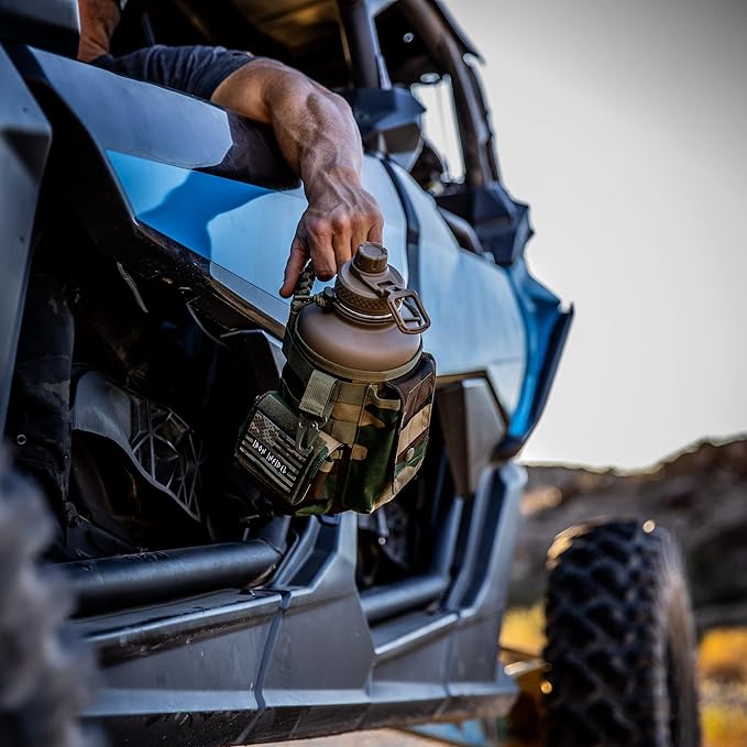 Iron InfideI Battle Bottle Sleeve - 64 oz and 32 oz Water Bottle Sleeve Only for Half Gallon 1L Steel Water Bottle | Rugged Cover with Molle for Versatile Design with Storage for Phone, Wallet & Keys-FlexoryFit