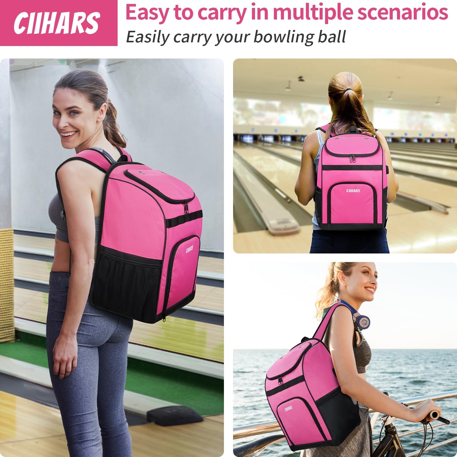 Single Bowling Ball Bag Backpack with Shoe Bag Up to Size 16, Accessories Gifts for Bowling Lovers,Bowling Bag with Padded Ball Holder