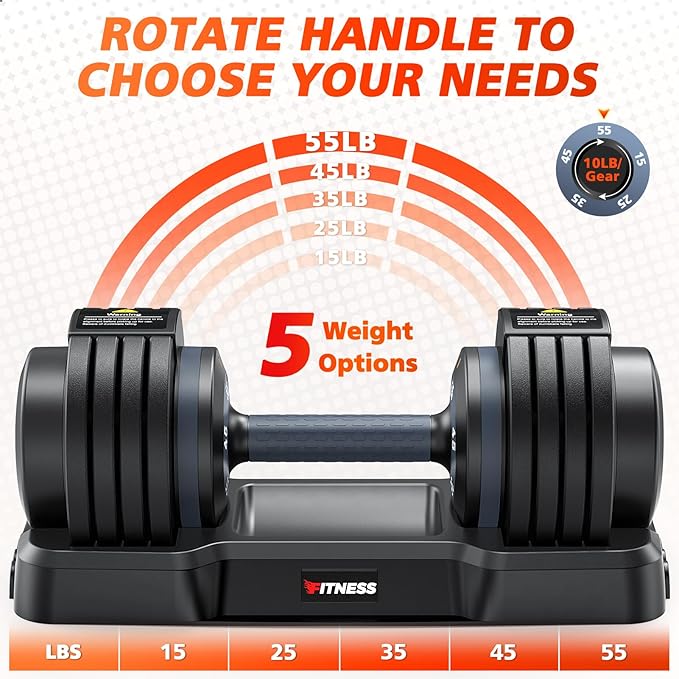 Adjustable Dumbbells Set of 2, 1 Hand Adjustable Weights Dumbbells Set, 5 in 1/10 in 1 Free Dumbbell with Anti-Slip Texture Handle, 25/55/80lb Pair Weight Set For Home Gym Suit both Men and Women-FlexoryFit