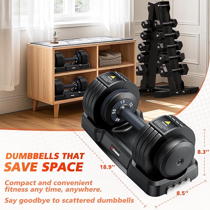 Adjustable Dumbbells Set of 2, 1 Hand Adjustable Weights Dumbbells Set, 5 in 1/10 in 1 Free Dumbbell with Anti-Slip Texture Handle, 25/55/80lb Pair Weight Set For Home Gym Suit both Men and Women-FlexoryFit