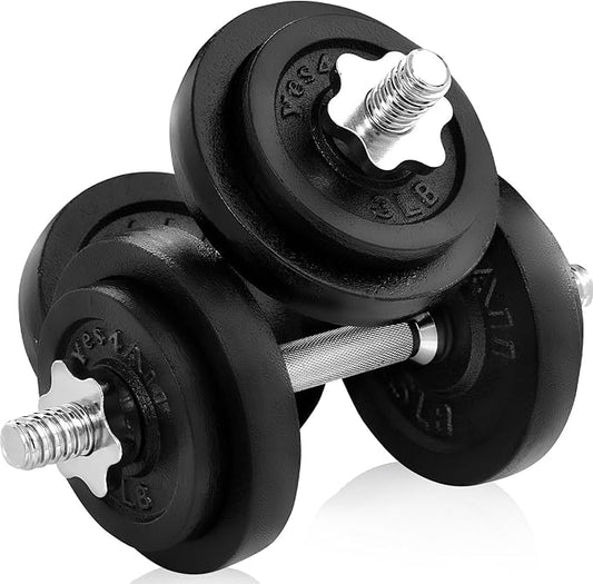Yes4All Old School Adjustable Dumbbell Set with Weight Plates, Star Lock Collars/Connector, 40lbs to 200lbs Adjustable Weight Plates Set-FlexoryFit