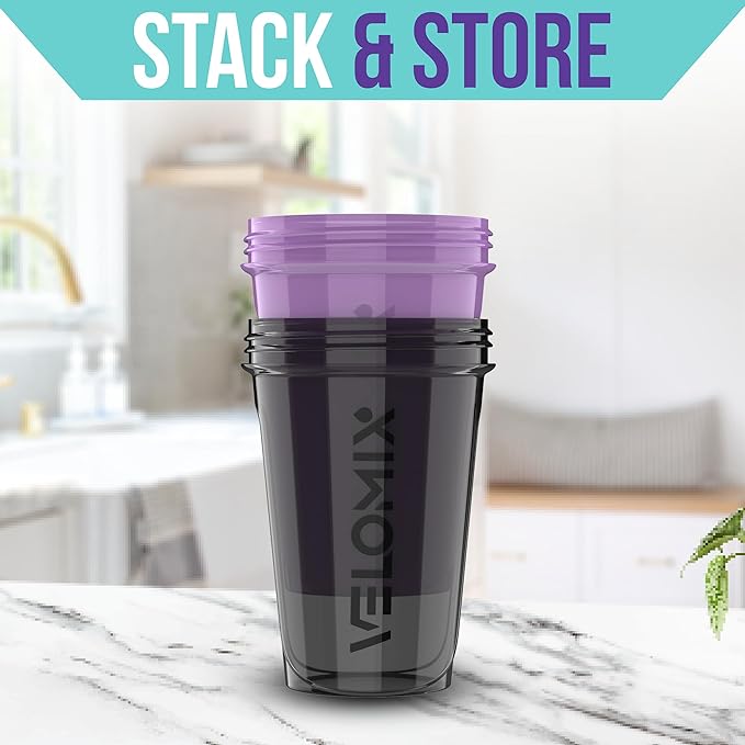 '-2 Pack- 20 oz Protein Shaker Bottles for Protein Mixes - 2x Wire Whisk | Leak Proof Shaker Cups for Protein Shakes and Pre Workout | Protein Shaker Bottle Pack (Purple&Black)-FlexoryFit