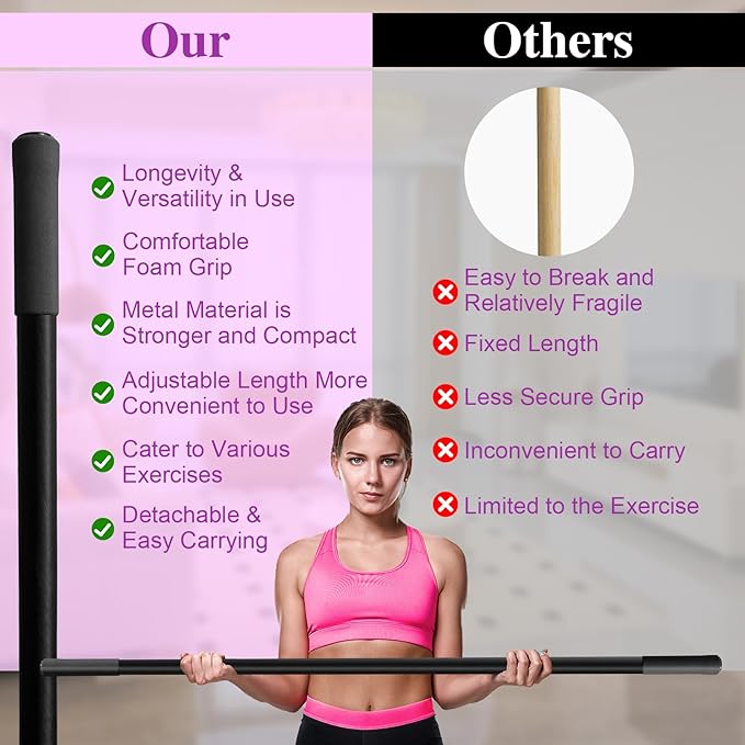 5ft Yoga Stick - Sturdy Steel Adjustable Stretching Stick for Mobility,Flexibility & Balance | Non-Slip Ends & Foam Handles | Exercise Pole for Fitness,Physical Therapy,Posture Correction-FlexoryFit