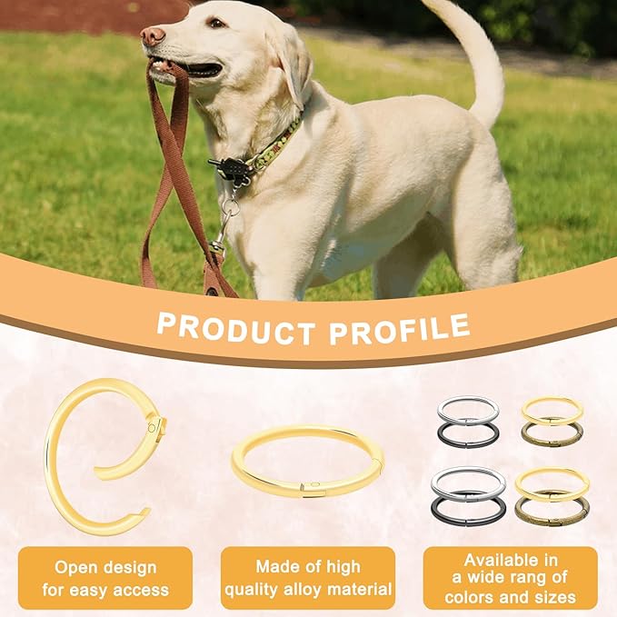 10Pack 1-1/2" Large Round Carabiner Clips, Metal Spring O Rings for Organizer Key Rings, Paracord Keychain Lanyard, Pet Chains, Purse Hardware, Key Snap Hooks DIY Accessory (Gold)