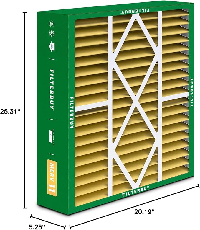 Filterbuy 20x25x5 Air Filter MERV 11 Allergen Defense (2-Pack), Pleated HVAC AC Furnace Air Filters for Amana, Coleman, Goodman, Maytag, York, and More (Actual Size: 20.19 x 25.31 x 5.25 Inches)