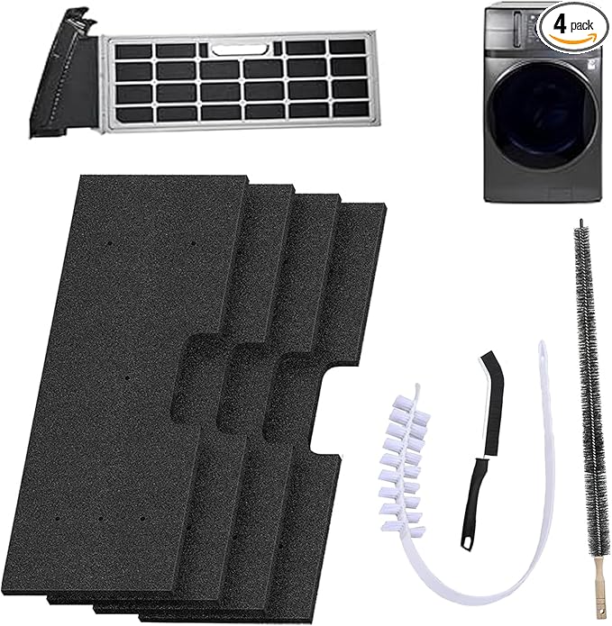 4-Pack Lint Filter for GE Profile Washer Dryer Combo - Compatible Replacement for GE WH01X35719 with Dryer Vent Brush Included