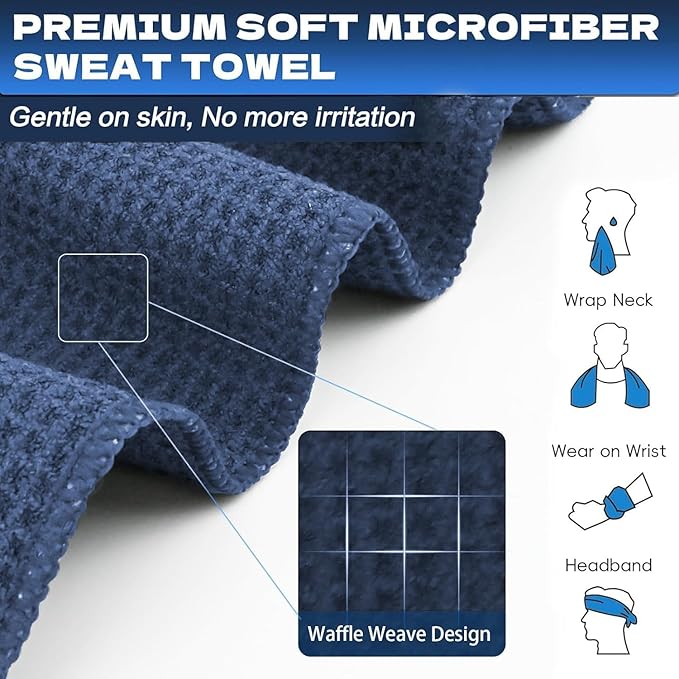 Microfiber Gym Towels for Working Out, Quickly Dry Yoga Towels for Men & Women Tennis, 16 Inch x 27 Inch, 6 Pack, Navy Blue-FlexoryFit