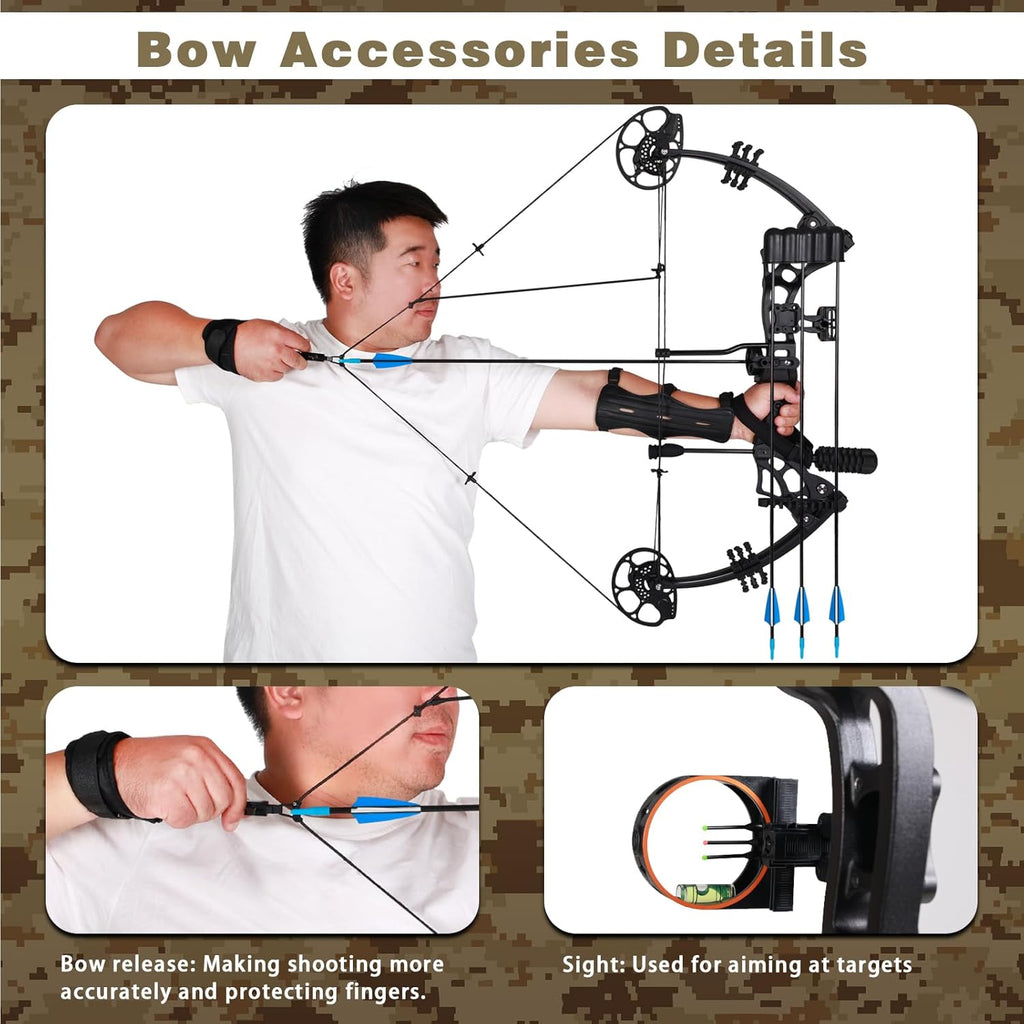 Compound Bow and Arrow Set for Adults 30-65LBS Draw Weight, Ready to Hunt, Archery Hunting Bows 19.5"-30.5" Draw Length, Limbs Made in US