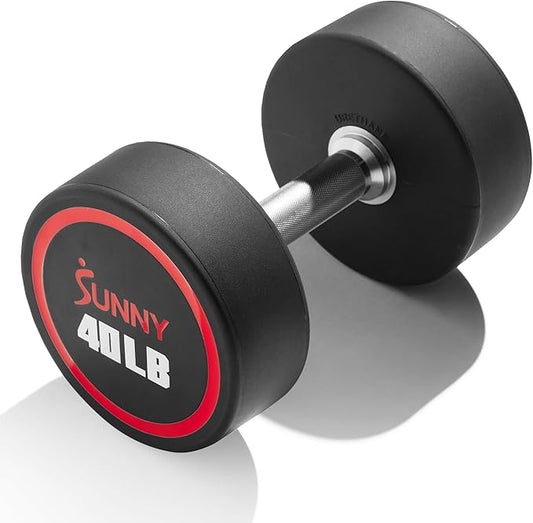 Sunny Health & Fitness Premium Polyurethane Commercial Grade Round Dumbbells with Diamond Knurled Handle, Durable Strength Training Equipment for Home Gym, 5-50LB-FlexoryFit