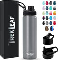 Travel Water Bottle with 3 Lids (Spout, Straw, Flip) Leak Proof, Quality, Vacuum Insulated, Stainless Steel (Gray, 22 oz)