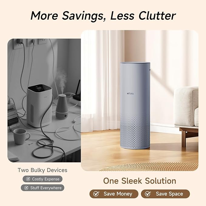 Afloia Humidifier and Air Purifier in One, Air Purifier and Evaporative Humidifier Combo for Home, 24dB Quiet Air Cleaner Remove Pets Dust Dander Hair Allergy Pollen Smoke Smell for Room, Dark Blue