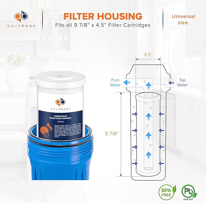 Aquaboon 5 Micron 10 x 4.5 Whole House Water Filters Cartridges Replacement Set of Carbon & Sediment Filters Compatible with FXHTC, DGD-5005, 2 Pack