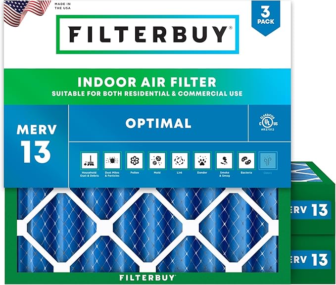 Filterbuy 20x20x4 Air Filter MERV 13 (MPR 1900) Health Defense Replacement (3-Pack), Electrostatic Pleated HVAC AC Furnace Filters, Made in USA (Actual Size: 19.50 x 19.50 x 3.63)