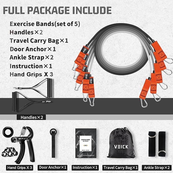 VEICK Resistance Bands, Exercise Bands for Working Out with Handles, Elastic Workout Bands for Men Women, Exercising Bands for Strength Training Equipment at Home Gym-FlexoryFit