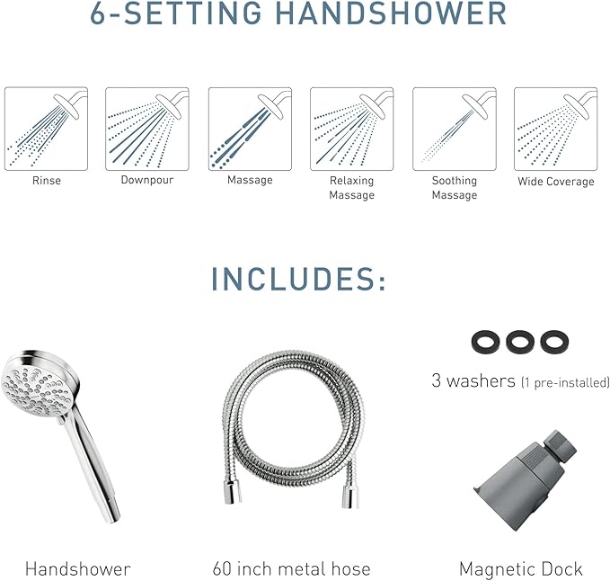 Moen Engage Magnetix Chrome 3.5-Inch Six-Function Detachable Handheld Showerhead with Magnetic Docking System, 26100