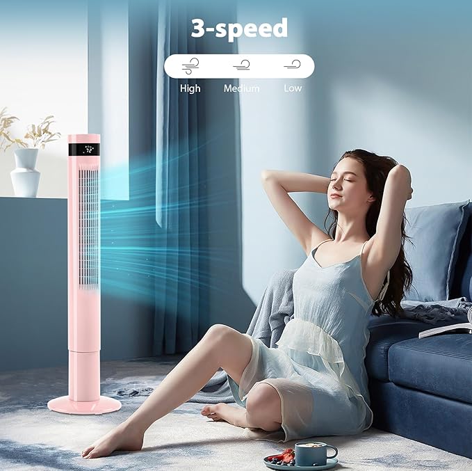 Antarctic Star Tower Fan Portable Floor Fans 85°Oscillating Fan 43'' Quiet Cooling 12H Timer Remote Control Standing Bladeless Electric 3 Speeds Wind 3 Modes Bedroom Office(43 inch, Pink)