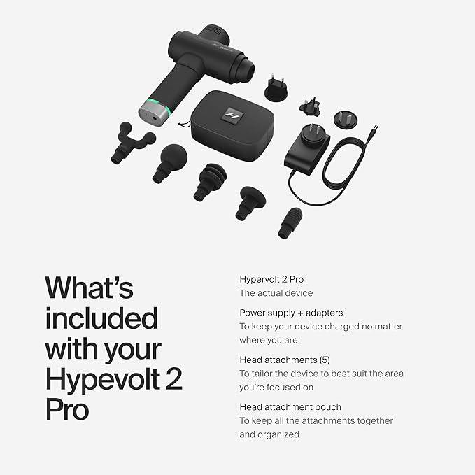 Hyperice Hypervolt 2 Pro - Featuring Quiet Glide Technology - Handheld Percussion Massage Gun - 5 Speeds, 5 Interchangeable Heads - Helps Relieve Sore Muscles and Stiffness FSA-HSA-FlexoryFit