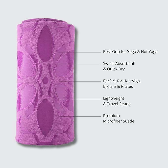 Clever Yoga Non-Slip Hot Yoga Towel – Non-Slip Grip for Hot Yoga, Sweat Absorbent, Honeycomb Silicone Grip, Stays Flat – Ideal for Pilates, Travel, Washable & Lightweight - Lilac-FlexoryFit