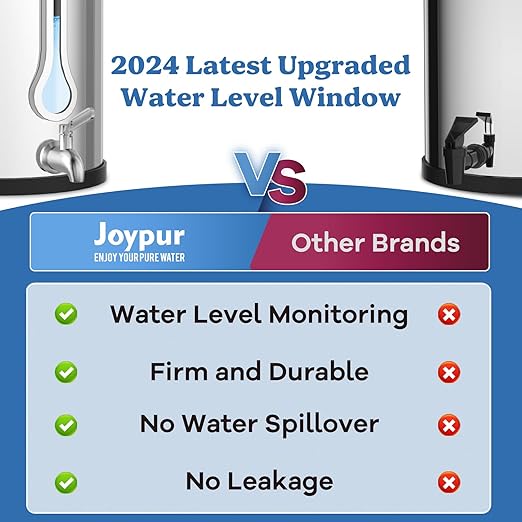 2.25G Gravity Water Filter System with New Water Level Window, 3-Stage 0.01μm Ultra-Filtration Stainless Steel Countertop System with 2 Thickened Carbon Filters and Stand, Reduce 99.9% Chlorine