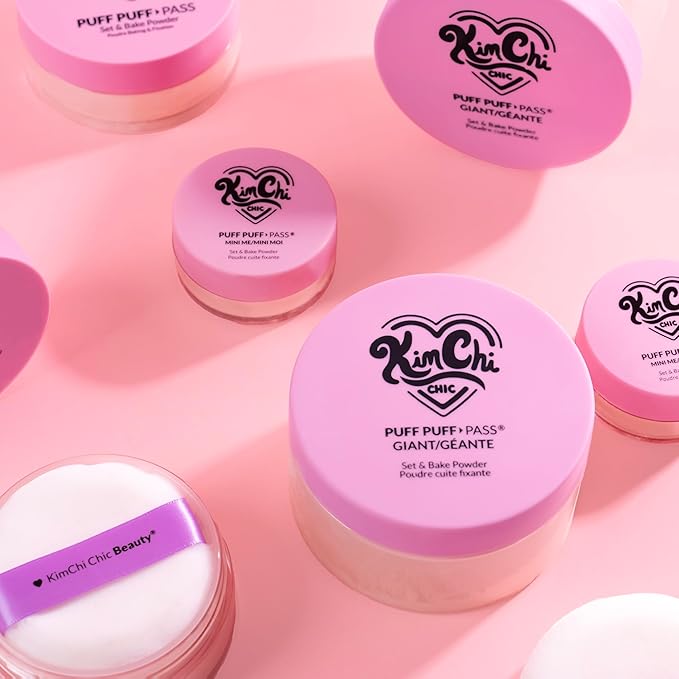 KimChi Chic Giant Puff Puff Pass Set & Bake Powder - Loose Setting Powder with Rice & Vitamin E, Finely Milled for All Day Wear, Translucent 80g-FlexoryFit